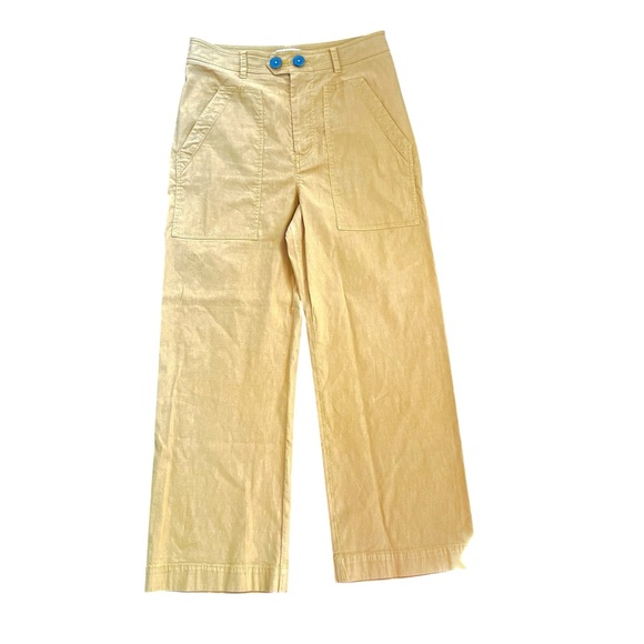 Maeve Anthropologie Colette Wide Leg Cropped Pants Ochre Mustard Linen Blend 8 - Picture 3 of 9